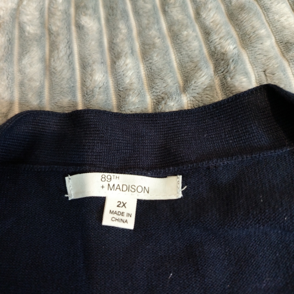 Women's 89th + Madison Size 2XL Navy Blue Open Knit Cardigan Long - Picture 5 of 9